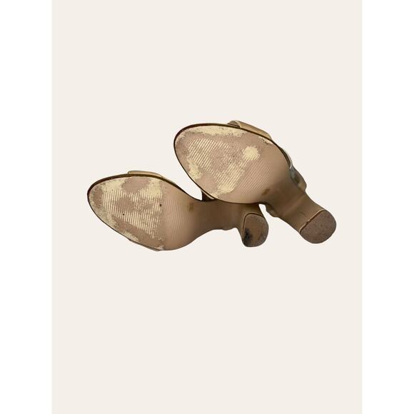 BCBGeneration Nude and Gold Heels, Sz 7.5 B, Strappy - Picture 5 of 7